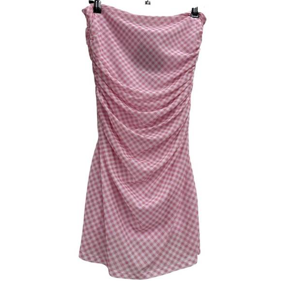 NEW NEEDII women's gingham mesh tube mini dress in pink - Picture 2 of 2